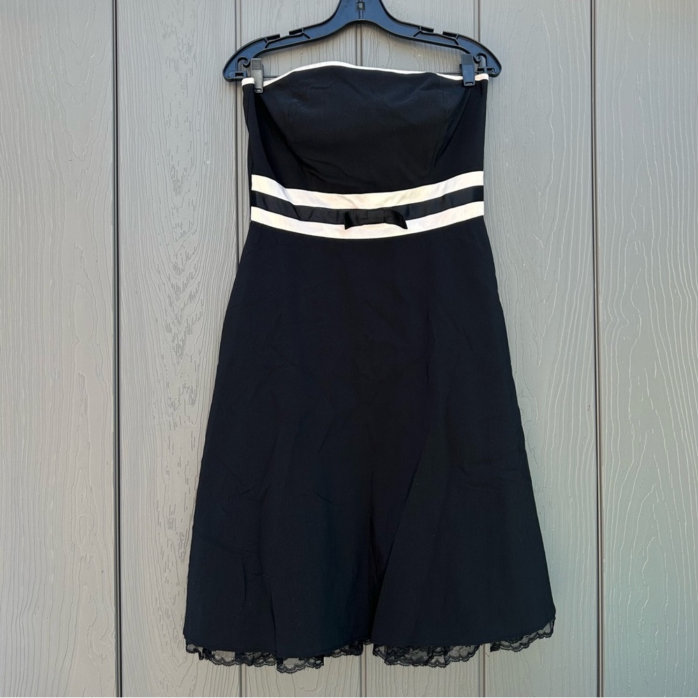 Y2K Gothic Lolita Strapless Black Dress Satin Trim Medium Early 2000 Fairy Grung